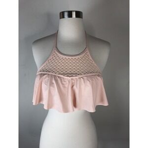XHILIRATION‎ Womens M Swimsuit Bandeau Top Light Peach Flounce Halter Tie